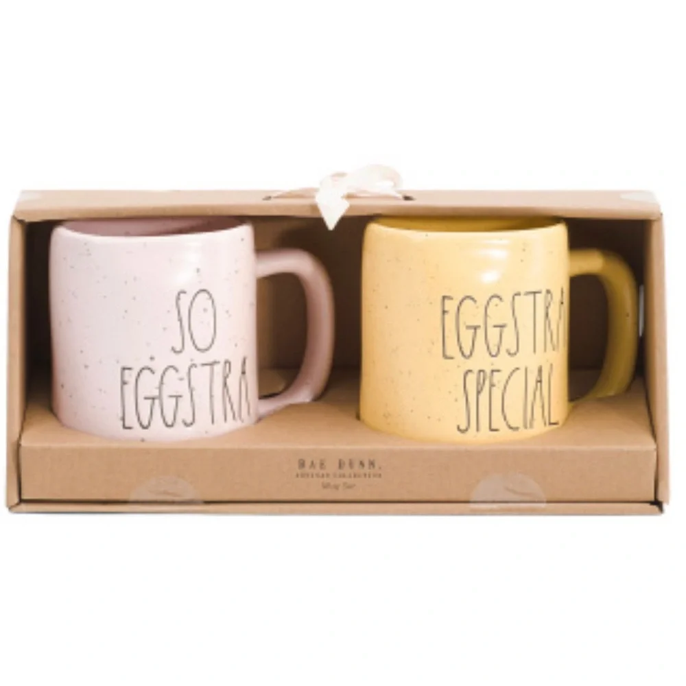 🐣 Rae Dunn Mug Set “SO EGGSTRA SPECIAL” Easter Yellow Pink - Picture 1 of 8